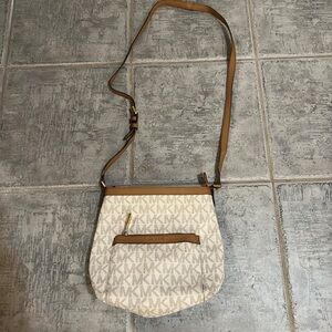Michael Kors Crossbody Bag – Cream MK Logo w/ Brown Leather Trim